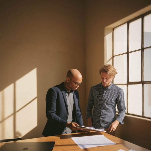 Men Discussing Document